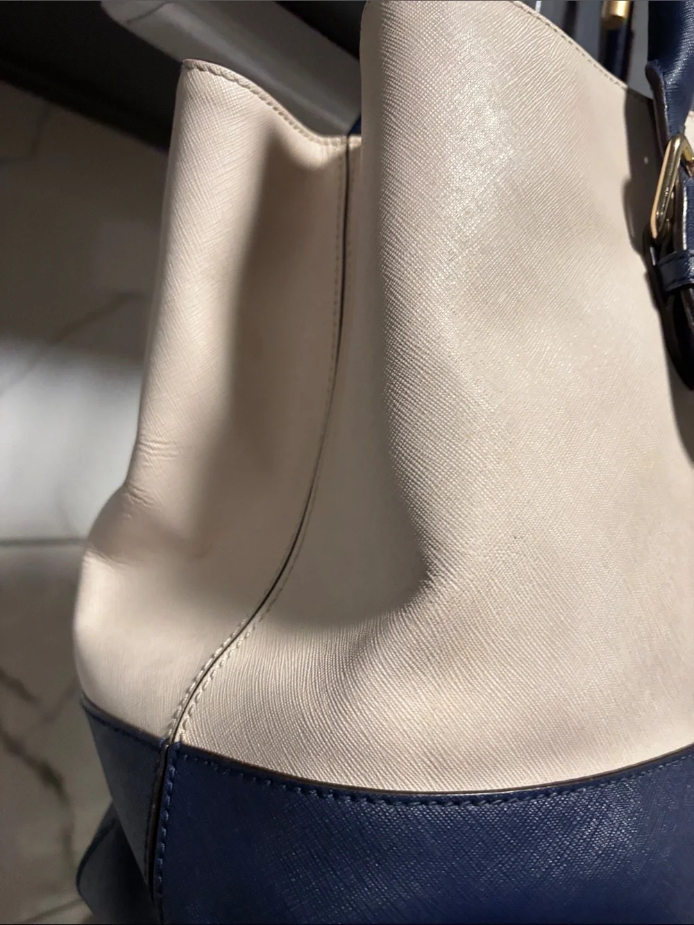 kate spade Cream and Navy Two-Tone Leather Tote